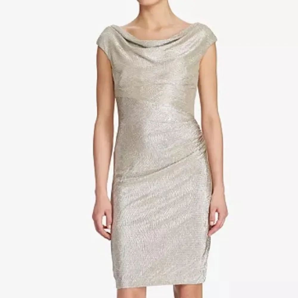 Lauren Ralph Lauren Metallic Silver Cowl Neck Cocktail Dress – Size 12 EUC